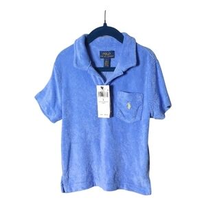 NWT Polo Ralph Lauren Boys Terry Polo Shirt Light Blue Embroidered Pocket Size 5